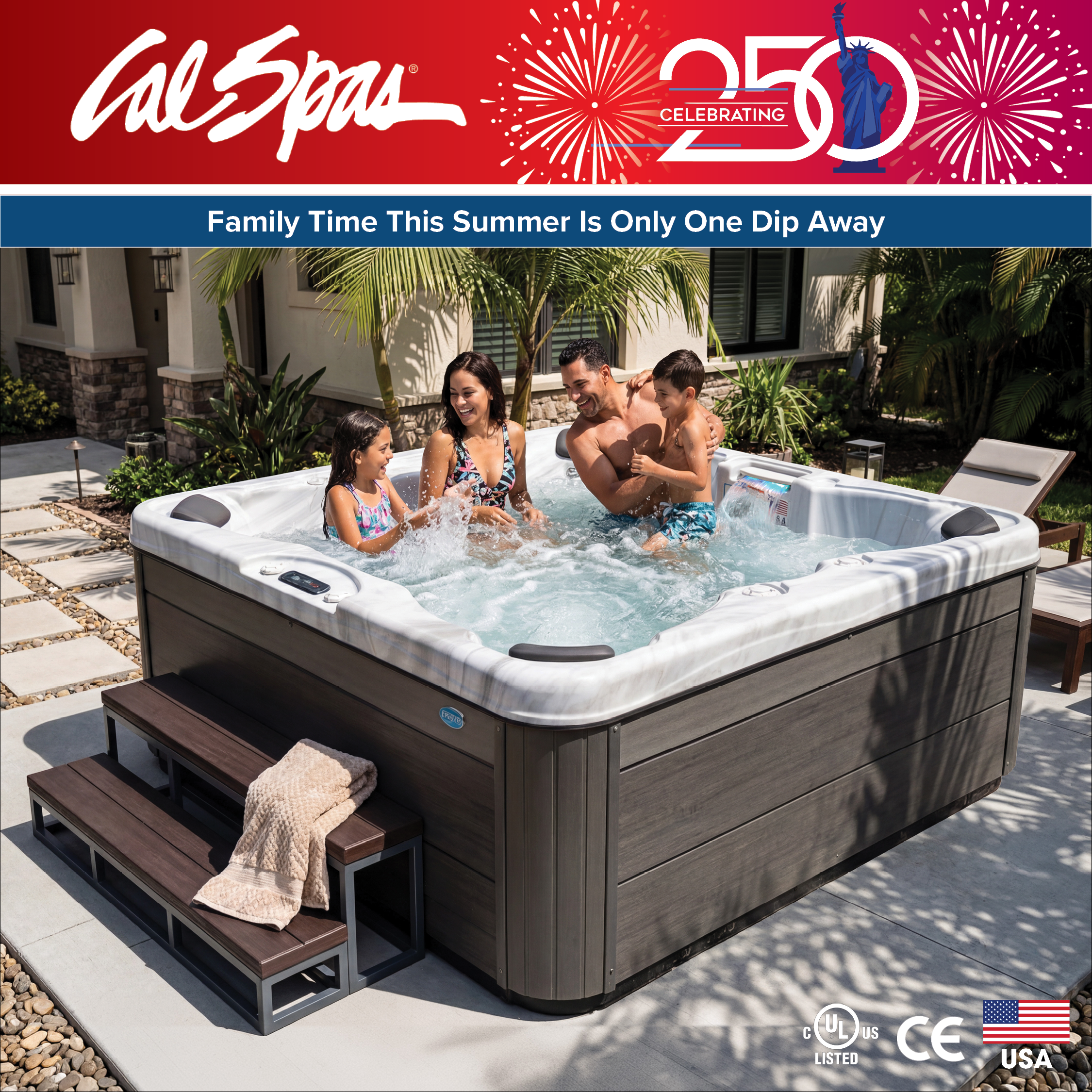 Calspas hot tub being used in a family setting - Danbury